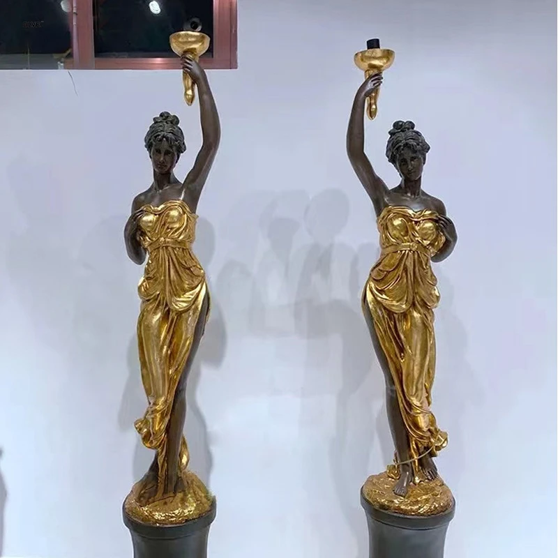 

Garden Home Decor Antique Metal Life Size Elegant Lady Lamps Sculpture Bronze Women Statues Lamp For Outdoor Indoor
