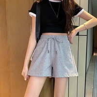 puimentiua womens loose sports shorts solid color elastic high waist homewear casual korean style all match chic cotch pants