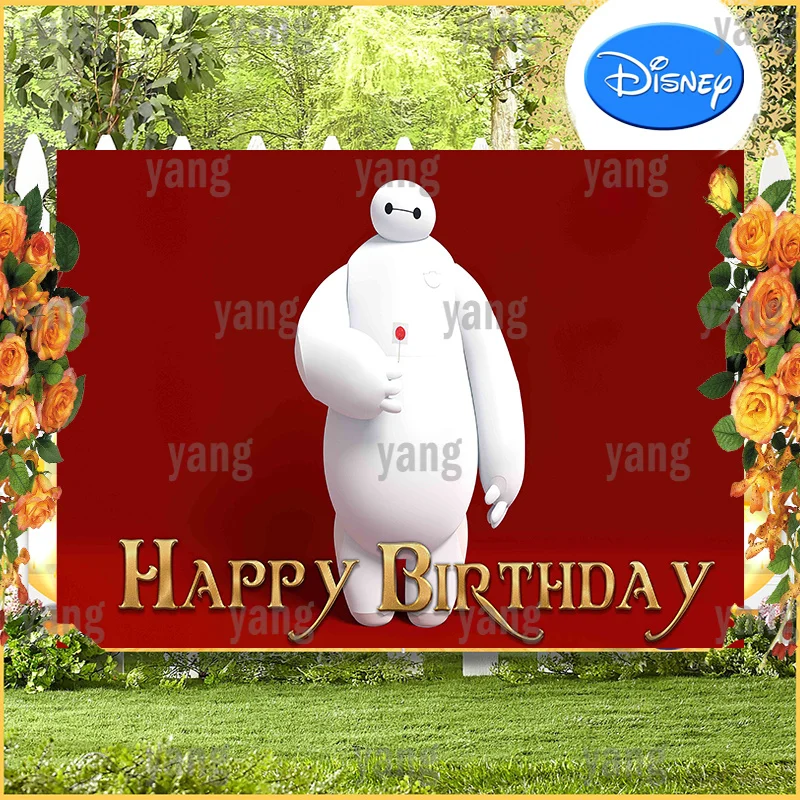 Cartoon Disney Backdrop Big Hero Baymax Red Baby Shower Decoration Cake Table Wall Background Romantic Happy Birthday Party