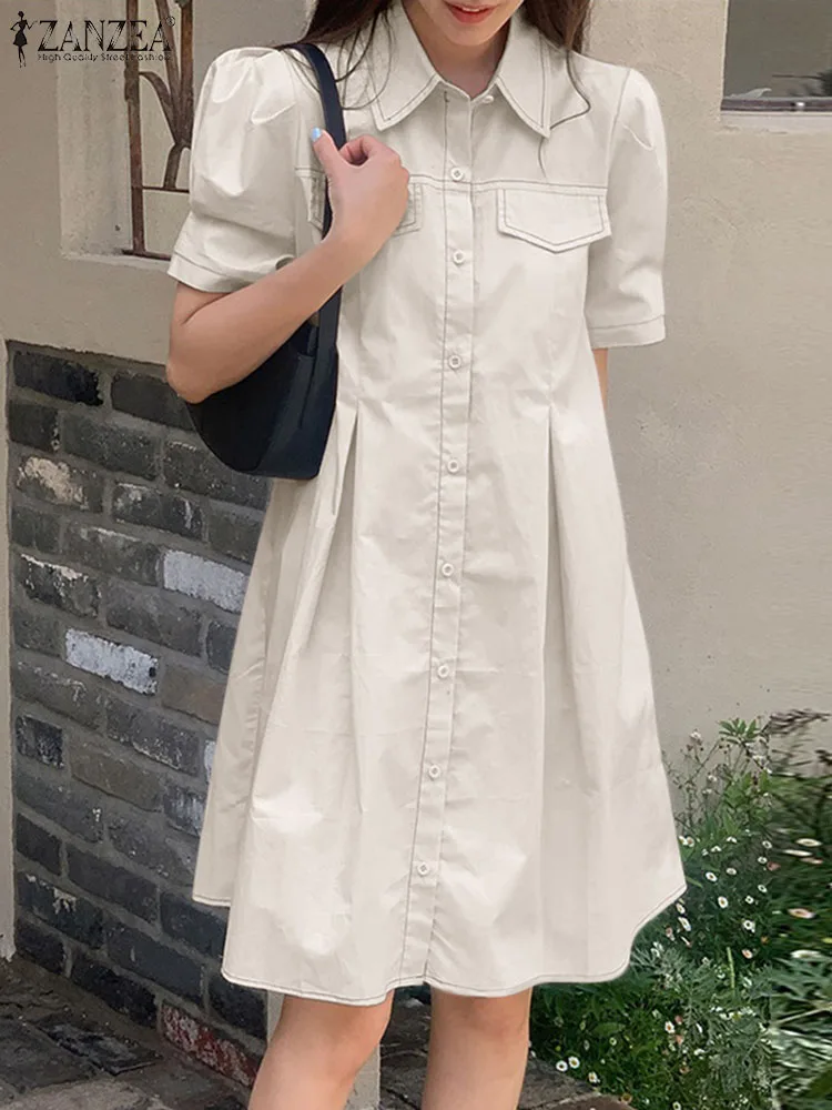 

Летнее модное платье ZANZEA 2023, элегантные офисные платья, женское повседневное рабочее платье с отворотом, женское свободное платье