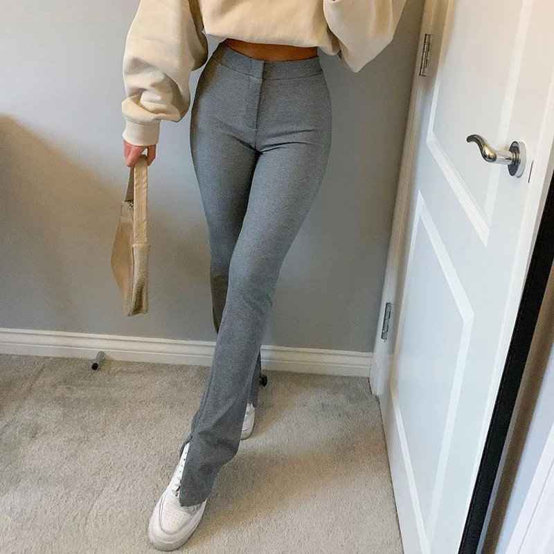 

Women's High Waist Side Split Fashion Skinny Long Trousers 2021 Streetwear Solid Sweatpants Tracksuit Sports Pants Y2k Capris