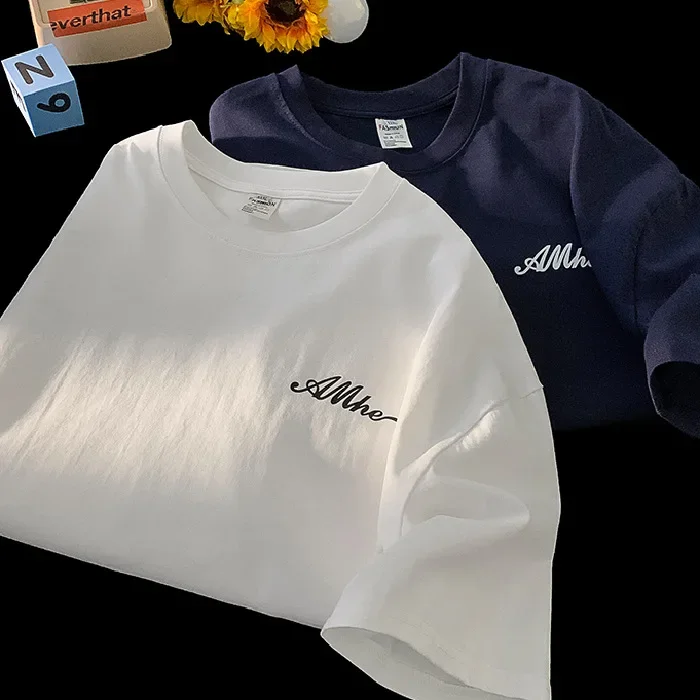 Pure Cotton Short Sleeve Letter Print T-Shirt Women's Loose Fashion Summer Top Belly Covering Large Size Shirt |