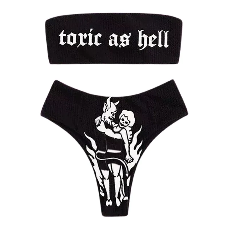 

Sexy Black Bikini Set Letters Print Tube Top with Monster Briefs Summer Swimming Suit Bathing Women Swimwear