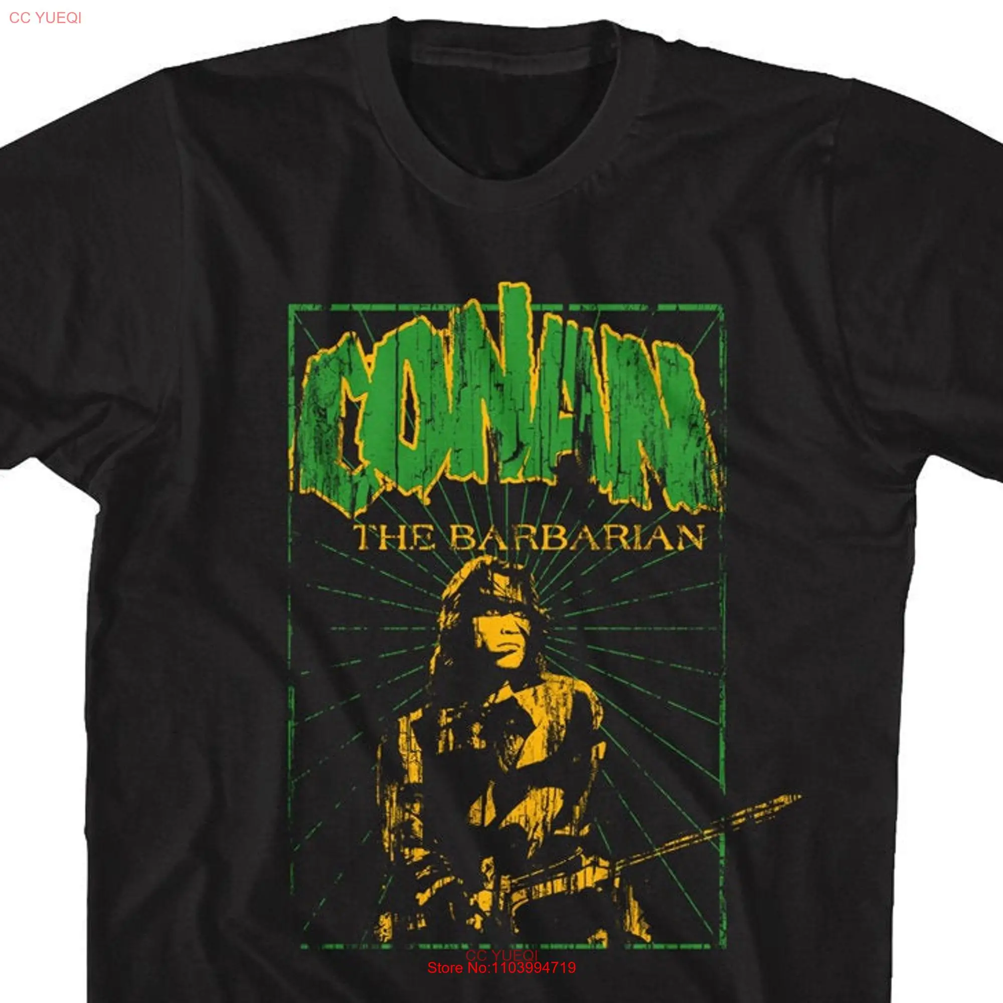 Черная футболка с длинным или коротким рукавом зеленым логотипом Conan the