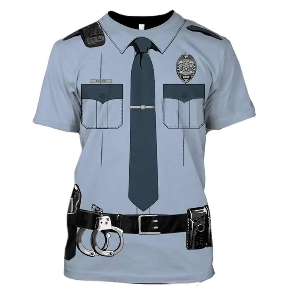 

Summer Men's T-shirts 3d Police Uniform Print O-neck Short Sleeve Fashion Cosplay Clothing Oversized Streetwear Tops Tee Shirts