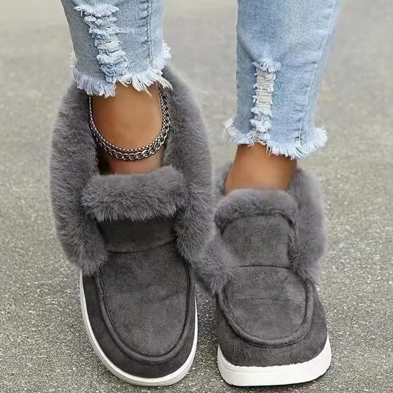 

New 2022 Fashion Ankle Platform Flats Women Shoes Winter Plush Warm Snow Non Slip Gladiator Round Toe Thick Mujer Zapatillas