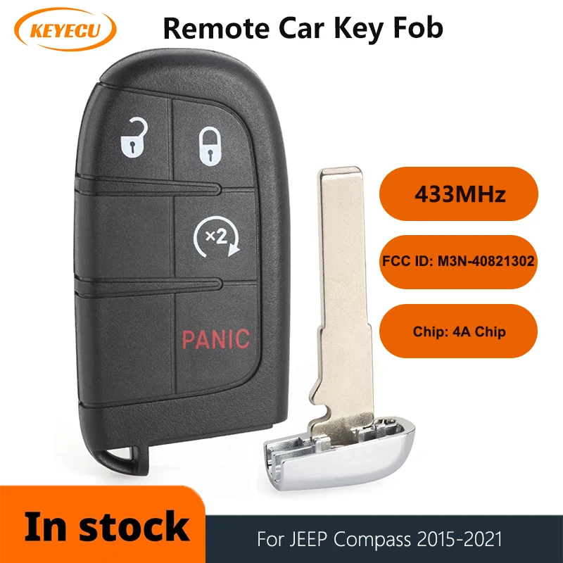 

KEYECU умный дистанционный ключ для Jeep Compass 2015, 2016, 2017, 2018, 2019, 2020 МГц, 4A чип, 4 кнопки, идентификатор FCC: Φ