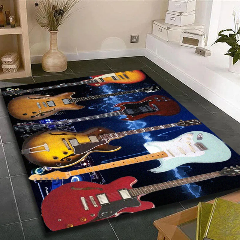 Music Is The Voice Of The Soul Guitar Printed Carpet for Living Room Rugs Camping Picnic Mats Anti-Slip E-sports Rug Yoga Mat