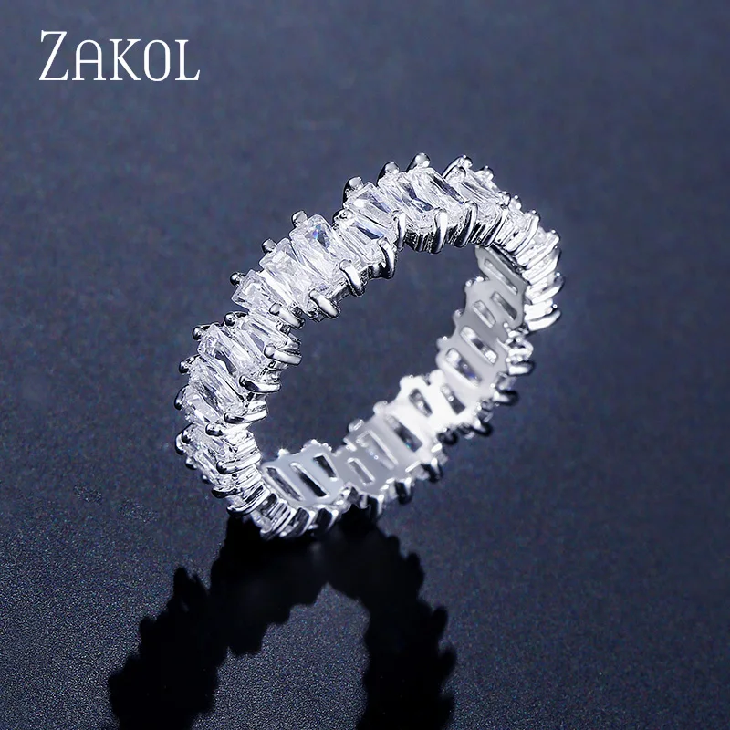 Фото ZAKOL модные роскошные разноцветная подвеска AAA багет кубического циркония свадебные кольца для женщин T Форма Камень вечерние ювелирные изде... №1