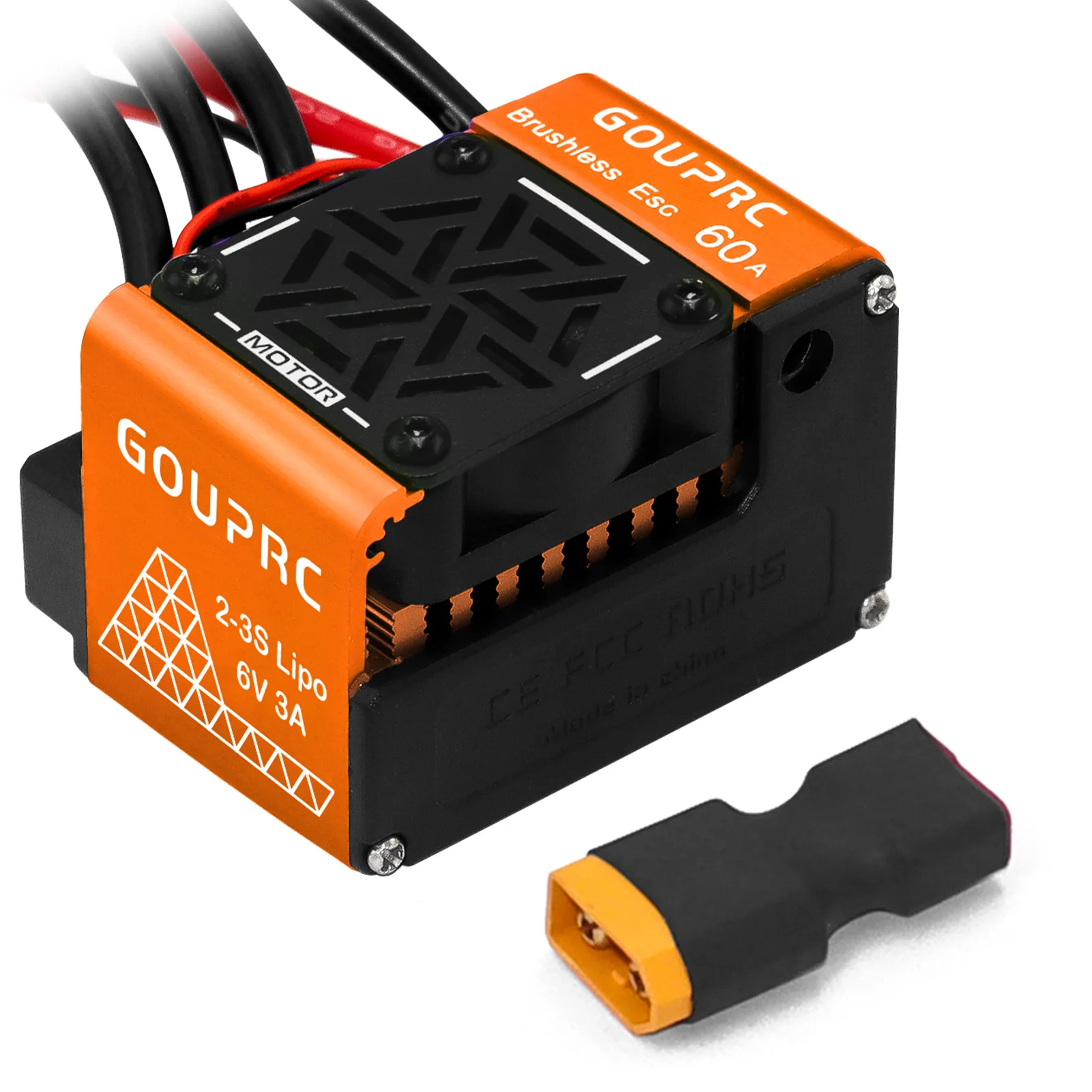 Фото GOUPRC 60A Бесщеточный RC ESC 2-3S Водонепроницаемый электрический регулятор скорости для масштаба 1/10 Аксессуары RC Грузовик Внедорожник №1