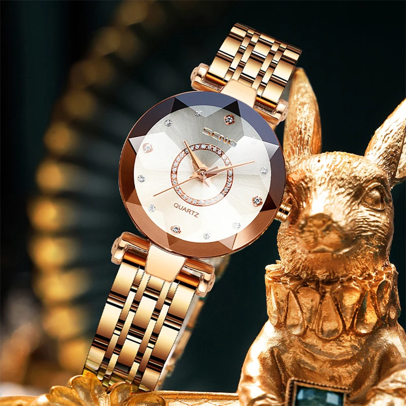 Ocean Heart Brand Diamond Glass Solid Stainless Steel Band Women's Waterproof Watch Ladies Watches Luxury Gift