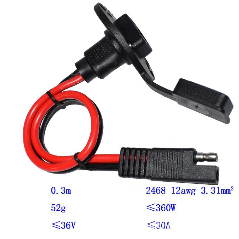 

SAE Extension Cord Connect Panel 10A-30A 12AWG 12V-36V 30cm Cable With Protective Cover For LED Power Supplies