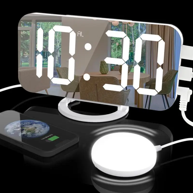 

Auto-adjust Brightness Snozze Clock Led Mirror Clock Usb Charging Heavy Sleepers Creative Digital Vibration Alarm New
