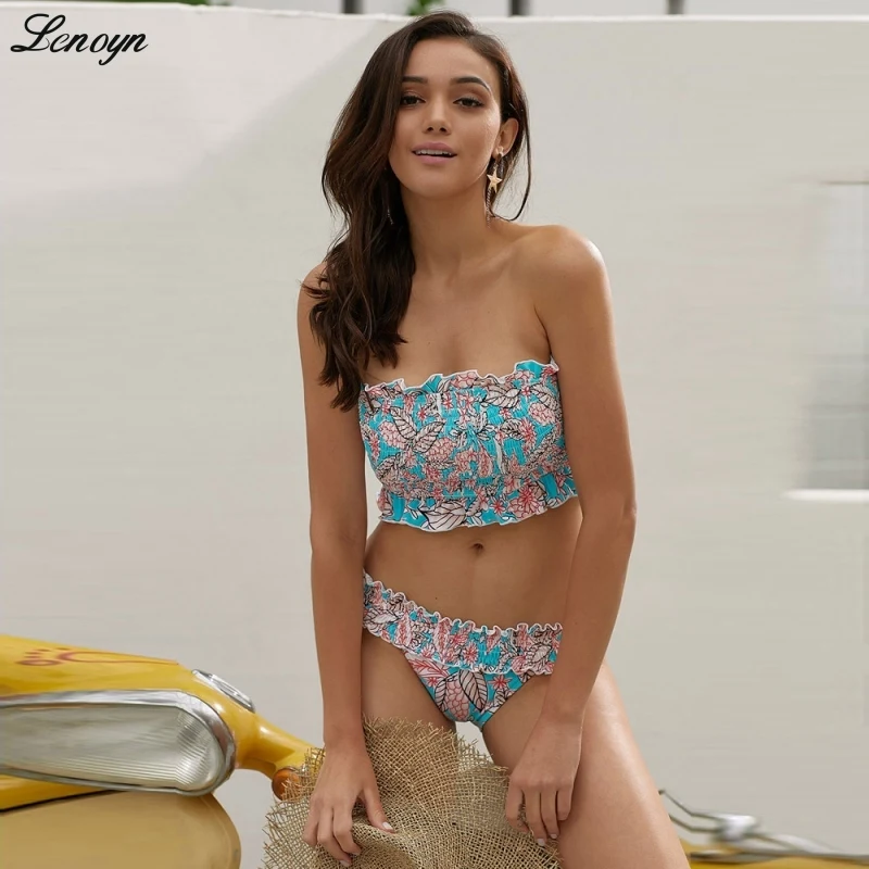 

Lenoyn европейский и американский бюстгальтер, бикини, комплект из двух частей с открытой спиной и принтом на подтяжках, купальник с треугольными разрезами
