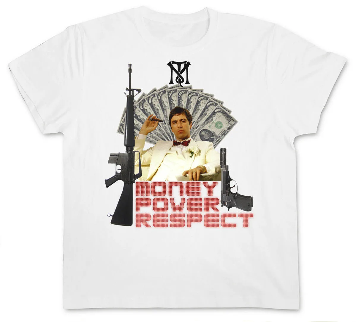 

Money Power Respect. Crime Film "Scarface" Mobster Gangster T Shirt. New 100% Cotton Short Sleeve O-Neck T-shirt Casual Mens Top