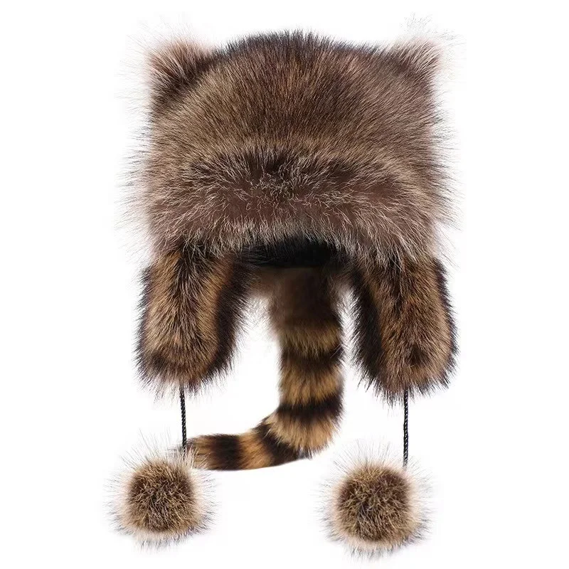 Kid Parent-Child Hat Ear Hat Winter Warm Warm Fluffy Stylish Female Tail Cap Boys And Girls Adult Fur Hat With Tail Holiday Gift enlarge