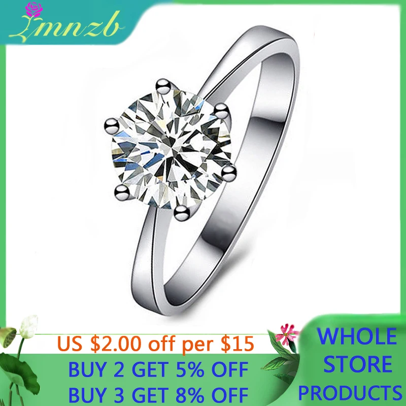 

LMNZB 100% Genuine Tibetan Silver Ring Classic Six Claw 1 Carat 6mm Zirconia Wedding Band for Women Gift Jewelry R023