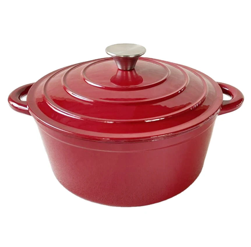 

New Red Enameled Coated Round Shape Cast Iron Dutch Oven Pot Enamel Cooking Dish Casserole