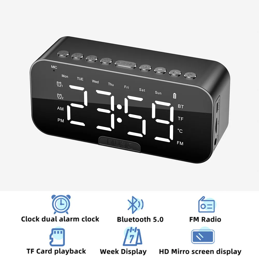 Large Led Mirror Screen Electronic Clocks Fm Radio Phone Holder Bedroom Office Decorations