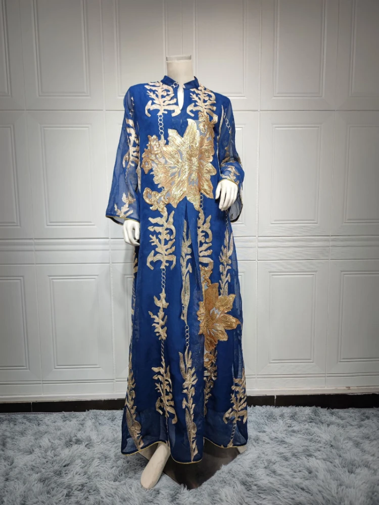 Muslim Fashion 2023 Muslim Women Long Sleeve V-neck Polyester Sequined Long Abaya  Abaya Dubai Abaya Dress Muslim Dresses Women