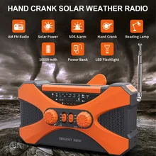 10000ma Hand Crank Radio Solar Rechargeable Waterproof Phone Charger Survival Multifunctional Flashlight Reading Light