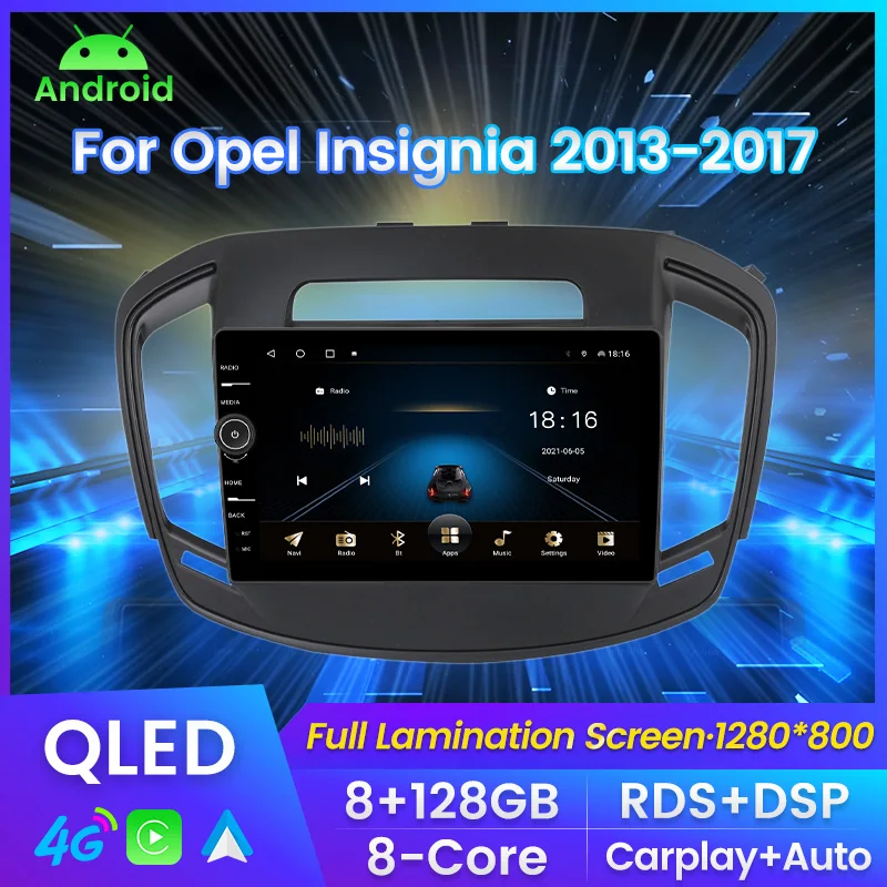 

QLED 8G+128G Radio GPS Car Multimedia Player For Opel Insignia 2013 - 2017 GPS carplay Auto 4G DSP cooling fan SWC Navigation