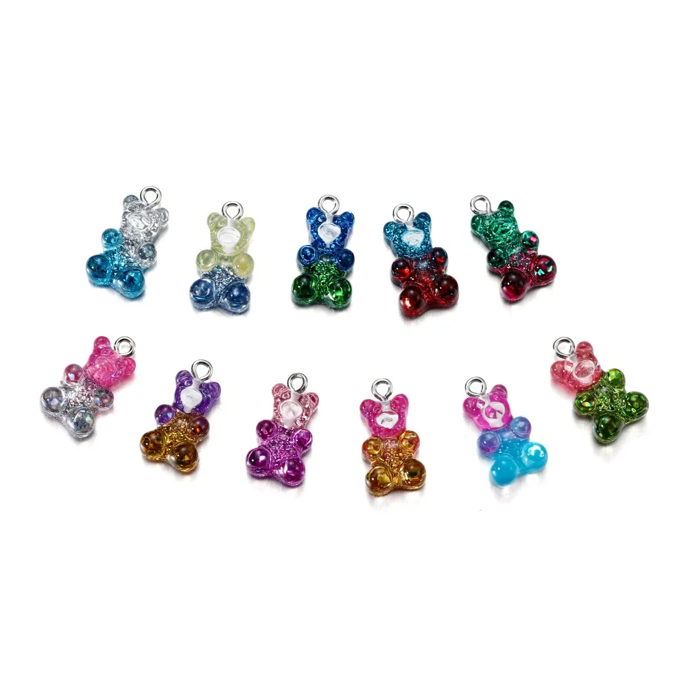 

10pcs/lot Colorful Fluorescent Bear Charms For Cute Earrings Pendants Necklaces Bracelets DIY Jewelry Making Accessories