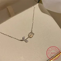 S999 Sterling Silver Necklace Elegant Tulip Flower Necklace for Women  Light luxury  Clavicle Chain Fine Jewelry Wedding Gift