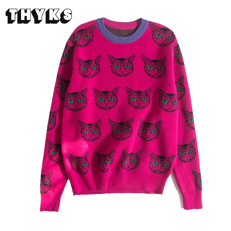

Cat Print Knitted Sweaters Pullovers Women Autumn Winter Y2k Vintage Harajuku Sweet Jumper High Quality Unique Female Sweater