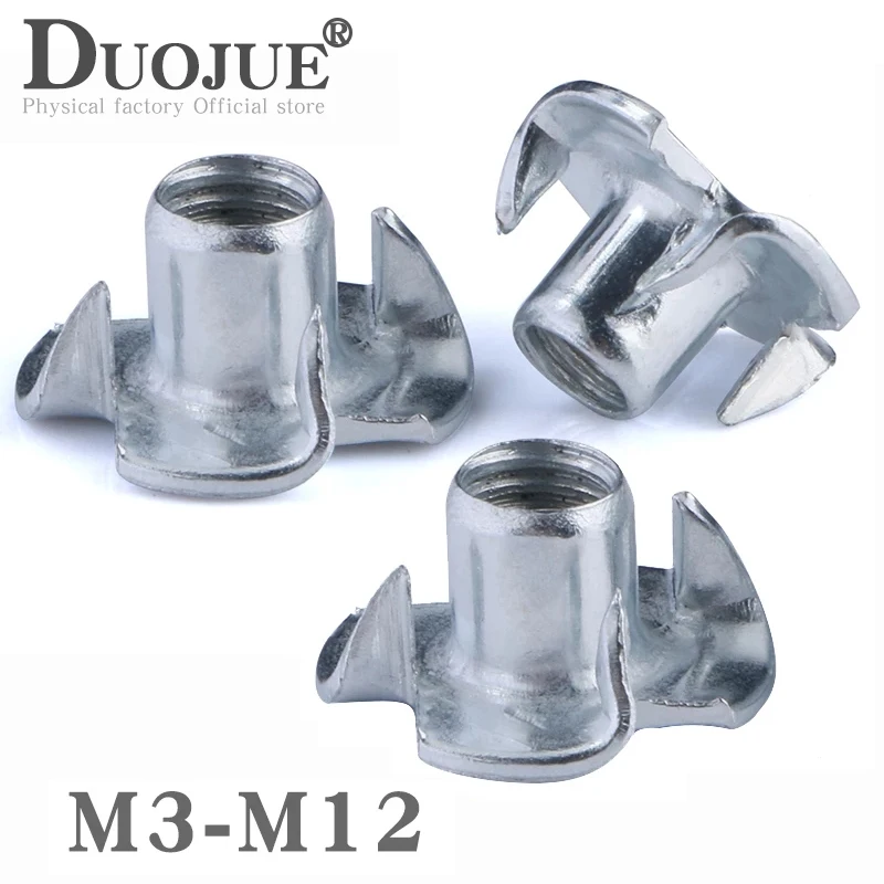 

10/ 20/ 50PCS M3 M4 M5 M6 M8 M10 M12 Zinc Plated Four Claws Nut Speaker T-nut Blind Pronged Insert Tee Nut Furniture Hardware