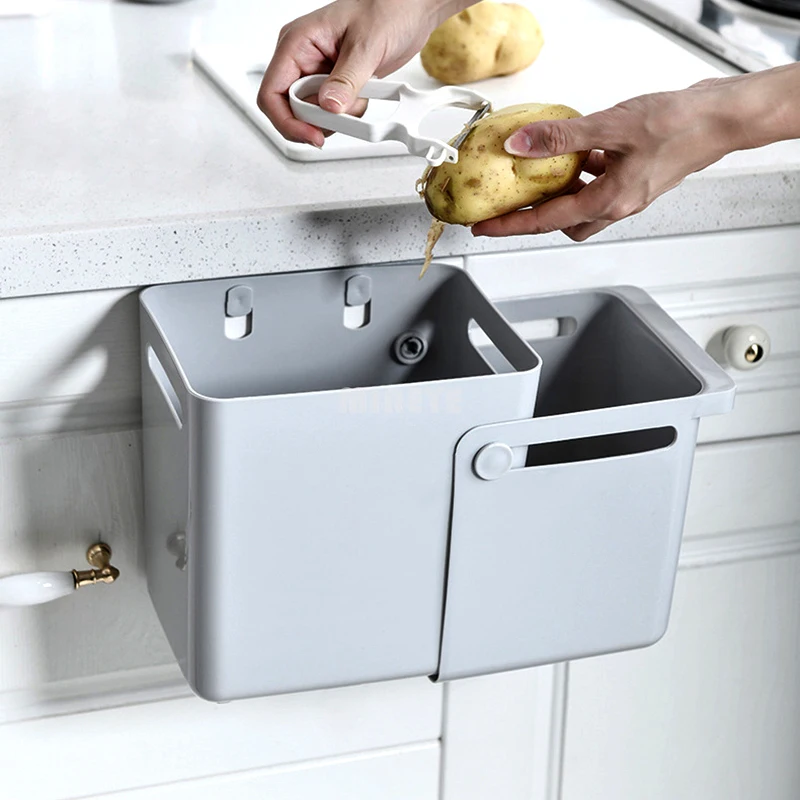

Two-in-one Scalable Trash Can Household Kitchen Classified Plastics Dustbin Hanging Garbage Bin for Kitchen Cabinet Door