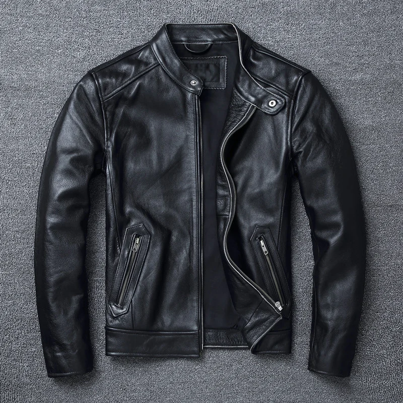 

Large Size 6XL Black Men Genuine Leather Motorcycle Jacket High Quality 100% Cowhide Real Cow Leather Jacket Autumn Coat Male