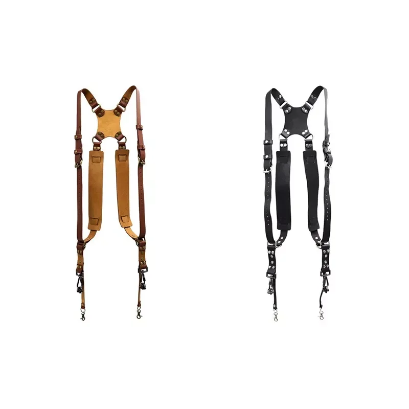 

Camera Strap Leather Double Shoulder Leather Harness Strap Photography Gear for DSLR/SLR Camera