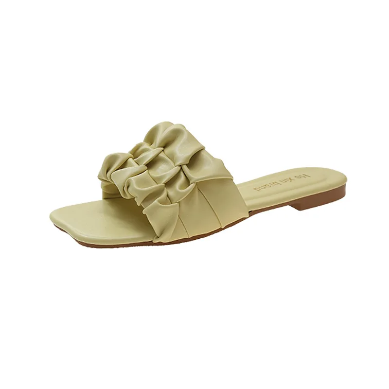 Pleated Sandals Women 2023 Slippers Summer Korean Version Flip Flops Flat Beach Sandalias Chanclas Pantuflas Chinelos Off White