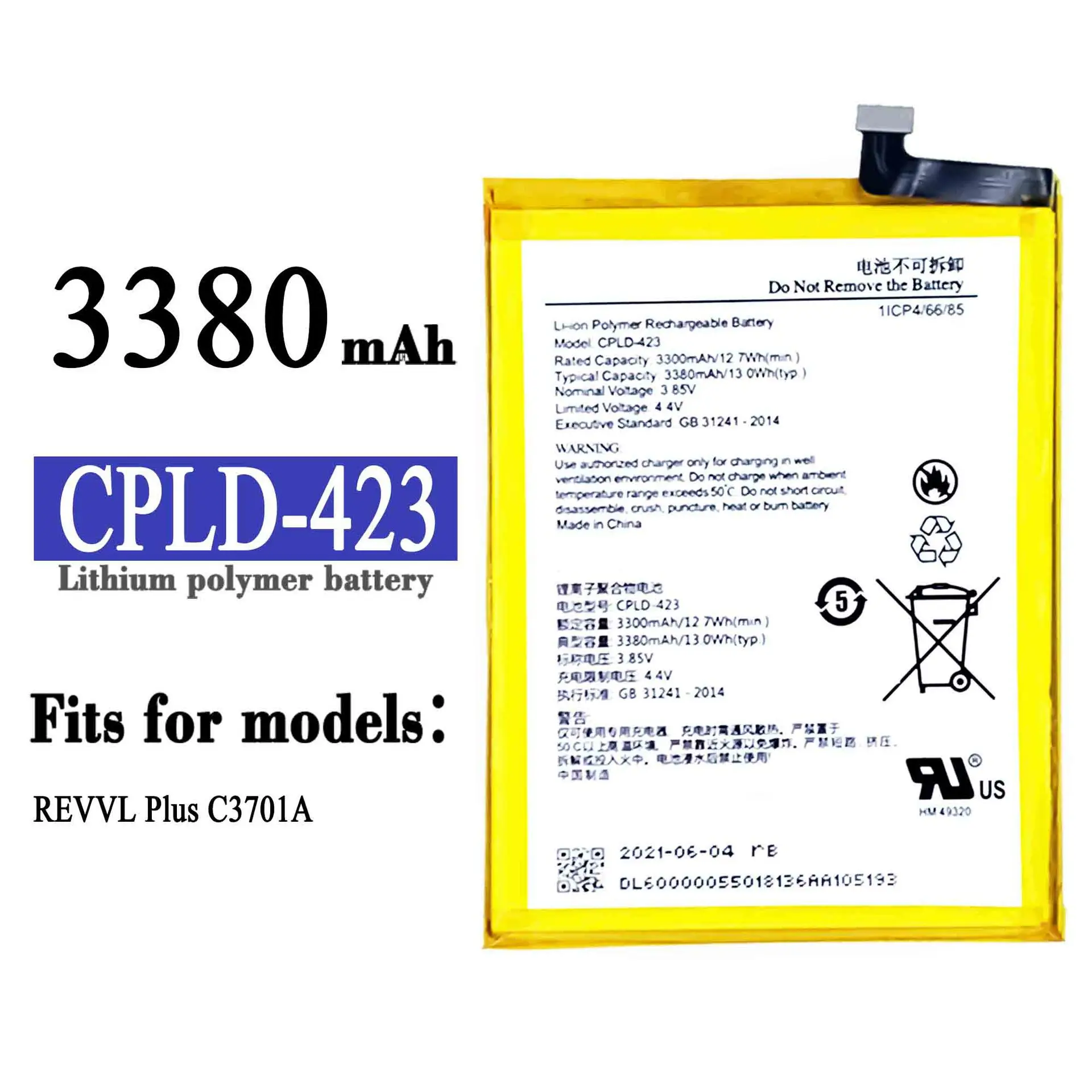 

CPLD-423 Orginal Replacement Battery For CoolPad REVVL PLUS C3701A T-MOBILE CPLD423 High Quality Mobile Phone Lithium Batteries