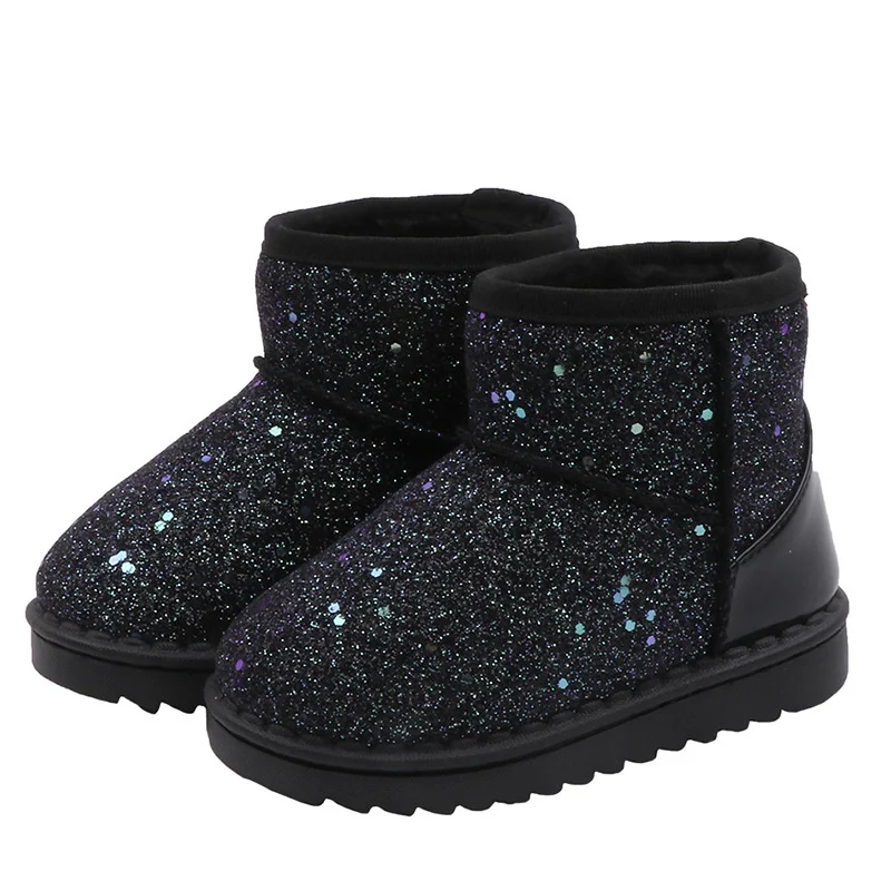 

Kids Bling Snow boots 2022 Boots for Girls Sequin Winter Warm Children Shoes Plush Plush Boots Size 25-36