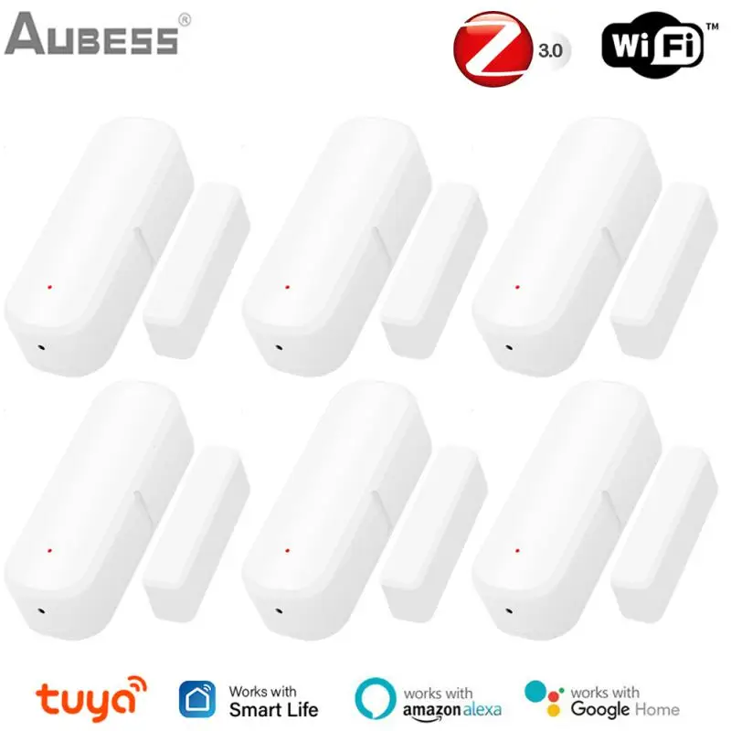Умный дверной датчик Aubess Tuya Zigbee Wi-Fi Магнитная сигнализация для умного дома с