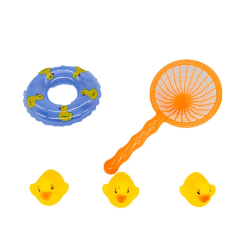 

Kids Bathroom Set Yellow Ducks Fishing Net Water Games Tool Swimming Rings