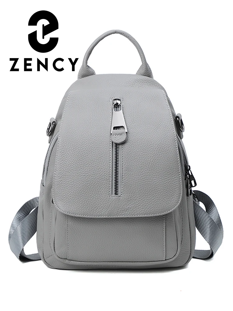 Zency Genuine Leather Women's Backpack Leisure School Bag 2023 Trend Vintage Shopper Shoulder Female Retro Small Travel Satchel