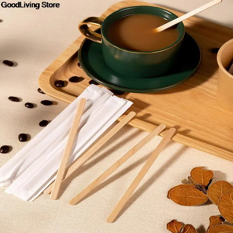 Brand New Disposable Stir Sticks Natural Wooden Tea Coffee Stirrers Shop Cafe Supplies Dinerware Sets Kitchen Products 100pcs | Дом и сад