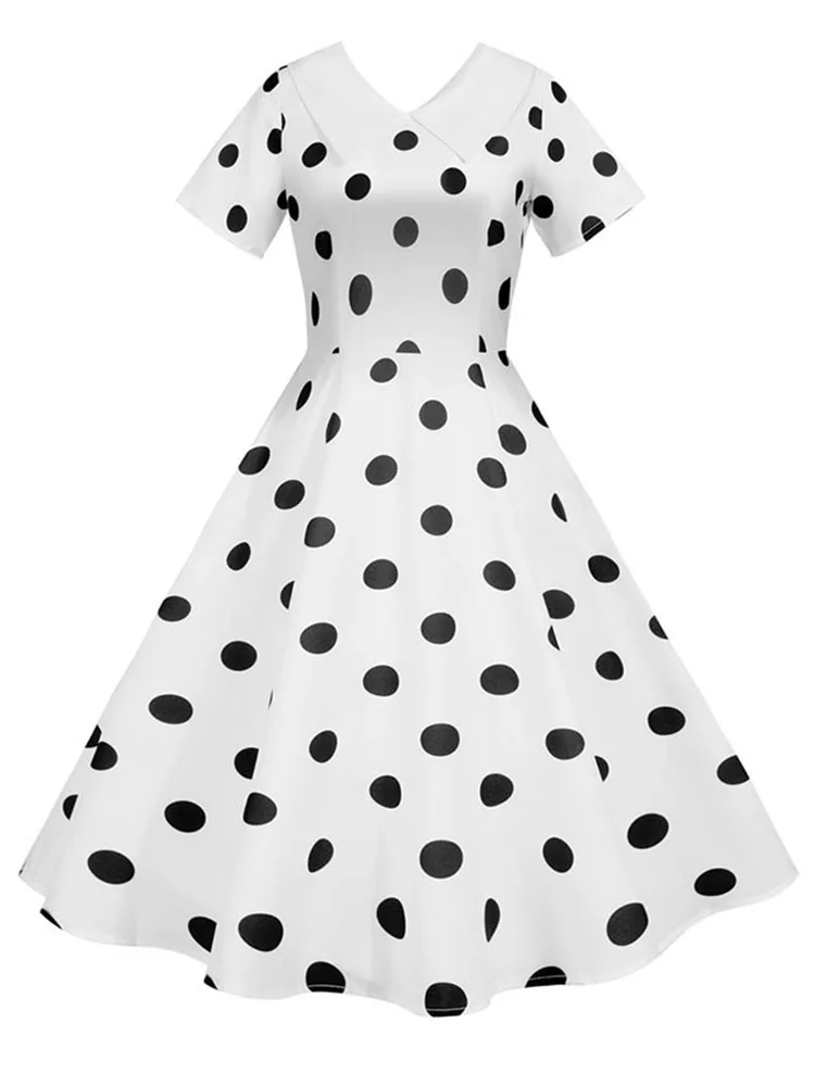 Женское летнее платье в желтый горошек с коротким рукавом и воротником Питер Пэн