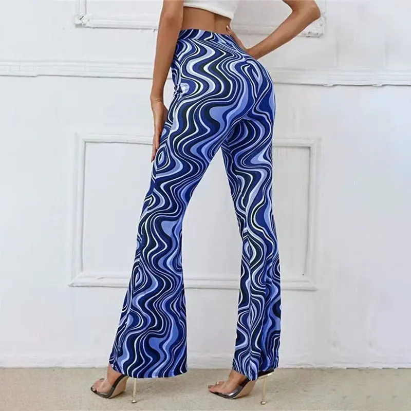 Women Yoga Flared Leggings Gym High Waist Flare Pants Plus Size Wave Printed Fitness Latin Dance Wide Leg Pants Training Trouser