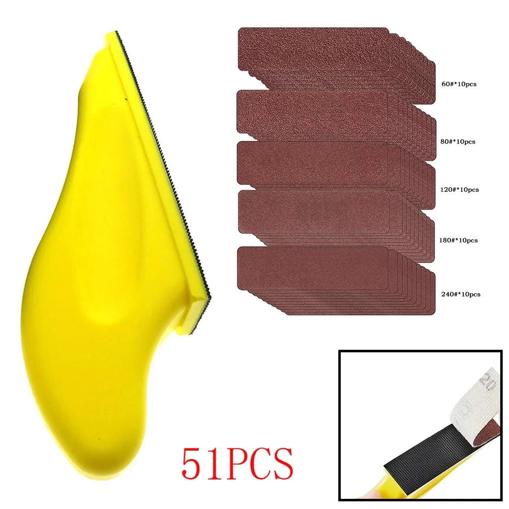 

51Pcs Sandpaper Hand Grinding Block 3.5*1inch Detail Finishing Sander Refills 60-240Grit Wood Furniture Plastic Polishing Tool