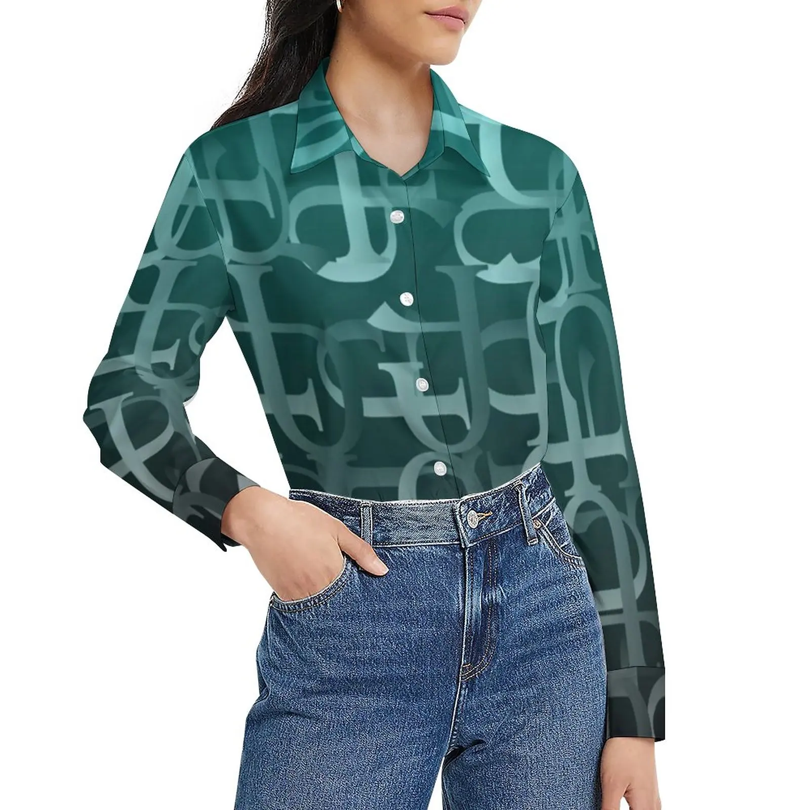 

Abstract Letter Print Blouse Female Fun Typography Streetwear Loose Blouses Long Sleeve Office Work Shirts Design Tops Big Size