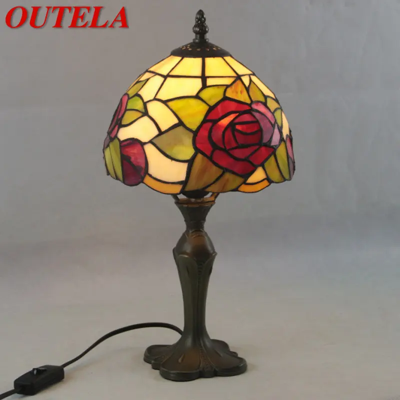 

OUTELA Tiffany Table Lamp LED Creative Modern Flowers Glass Bedside Desk Light Decor For Home Living Room Hotel Bedroom