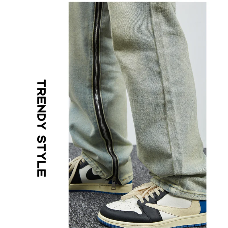 Men's Wear Fashion New Pattern Vintage Recreational Light Blue Jeans Loose Straight Cylinder Inside Zipper Trousers Autumn Women