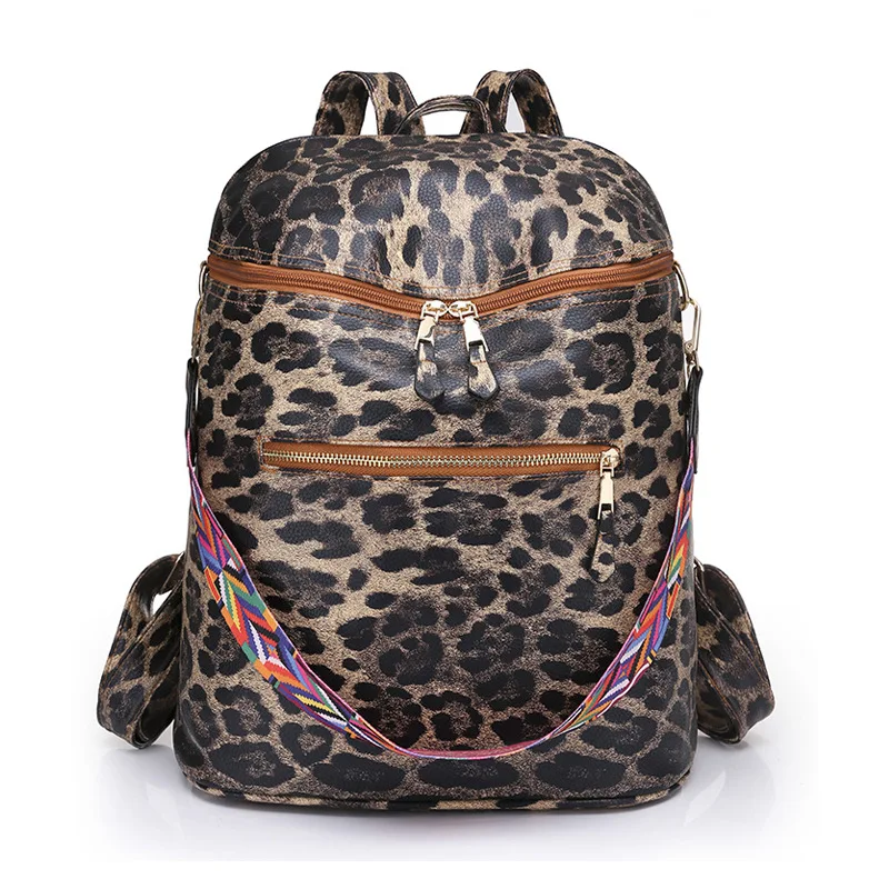 

2022 Fashion Women's Backpack Brand Luxury Retro Leopard Print PU Leather Backpacks Shopping Travel Bags for Women