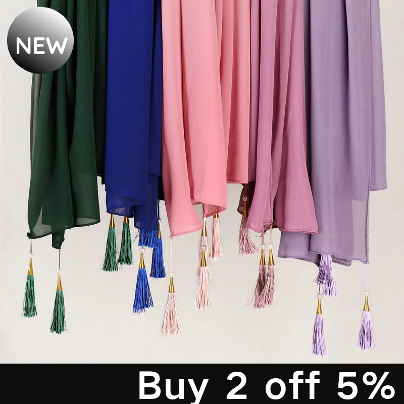 Price Premium Chiffon Hijab Schal Muslimischen Turban Designer Fransen Hijabs Für Frau Plain Kopf Wrap Für Frauen Schals Für Schleier Ramadan