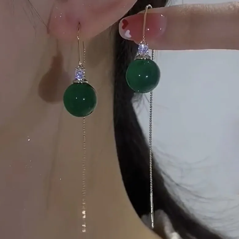 

2022 Luxury Green Ball Long Tassel Party Wedding Elegant Women Earrings Jewelry