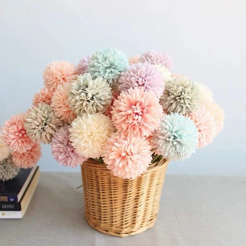 

Silk Flowers Dandelion Flower Ball Bouquet Fake Artificial Chrysanthemum Ball Flowers For Home Garden Wedding Decor